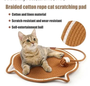 Cat Scratcher Mat, Natural Cotton Rope Cat Scratch Pad, 19.7’‘ Round Horizontal - Picture 1 of 3