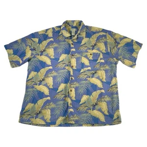 Vintage Trader Bay Hawaiian Shirt Men's Size XXL Button Up Palm Ferns Plant Blue - Picture 1 of 15