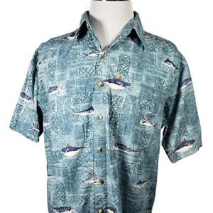 Hook & Tackle Hawaiian Shirt Mens Size XL Short Sleeve Green Tropical Print - Picture 1 of 9