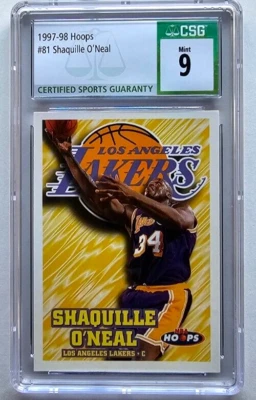 Shaquille O'Neal Graded CSG 9 Mint! 1997-98 NBA Hoops Card #81 L.A. Lakers - Image 1 of 2