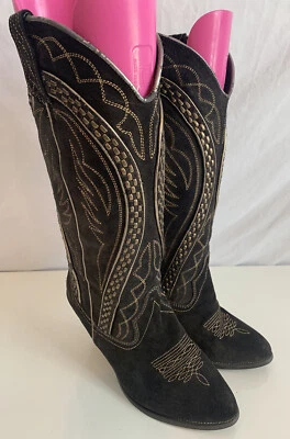 Very Volatile Ryder 西式女式黑色靴子 6 码皮革鞋面 14 英寸 — 第 1/4 张图片