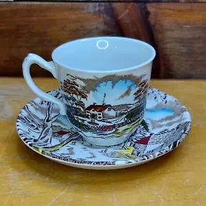 WH Grindley SUNDAY MORNING Brown Multicolor 2 Cups + 1 Saucer Set - Picture 1 of 8