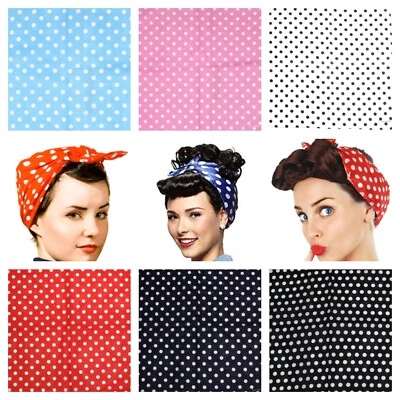 Blue Navy Pink White Black Red Polka Dot Spotty Retro Vintage WW2 1940s Bandana - Image 1 of 4