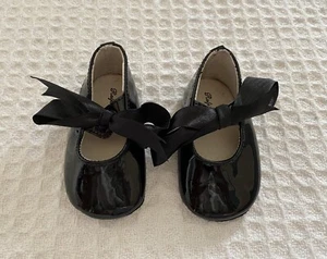 RALPH LAUREN Briley Black Patent Leather Satin Ribbon Lacing Baby Dress Shoes 2 - Picture 1 of 10