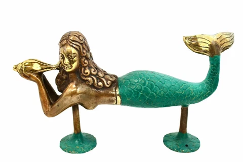 Mermaid Bronze Door Handle Knob Pull handmade Verdigris Green Bali Art Cover