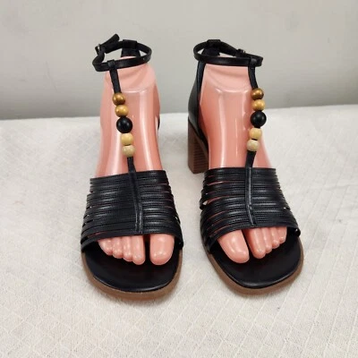 Sandalia negra de tacón con correa en T Sylvesha con cuentas talla 9,5 M Lucky Brand 195 Foto 1 de 4