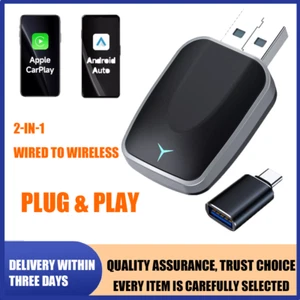 2-in-1 Android Auto Adapter/Wired to Wireless CarPlay Adapter Plug & Play US - Picture 1 of 12