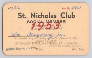 1953 Social Club Card St. Nicholas Club Allentown Pennsylvania PA Vintage - Foto 1 di 2