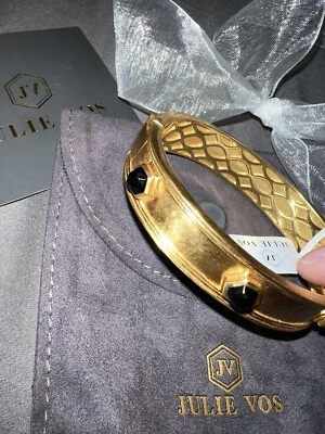 NUEVO Brazalete Brazalete con Bisagras de Obsidiana Julie Vos Piedras Hexagonales Y Oro 24k Nuevo con Etiquetas Foto 1 de 4