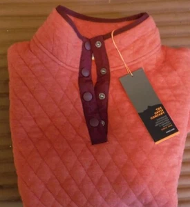 NWT Orvis Women's Quilted Pullover SZ S 1/4 Snap Button-Up Sweater Orange - Picture 1 of 5