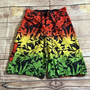 Hang Ten Swim Trunks Men XL Red Yellow Green Floral Mesh Lined Pockets - Picture 1 of 7