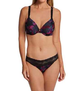 Natori Black Charm Print PURE LUXE Full Fit UW Bra 36D & BLISS PERFECTION Thong - Picture 1 of 12