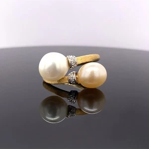 Marco Bicego 18k Yellow & White Gold Diamond Pearl Crossover Ring $2700 - Picture 1 of 14