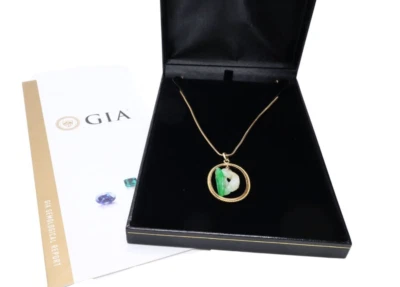 14K Yellow Gold Natural Jadeite Carved Koi Fish Pendant Snake Chain Necklace Foto 1 de 4