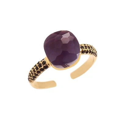 Anillo de amatista púrpura con piedras preciosas de ónix negro de plata de ley 925 regalo de boda Foto 1 de 4