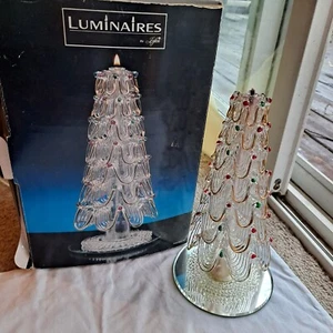 Lefton Glass X-Mas Tree Luminary Oil Candle Mouthblown 22kt Gold Trim New 9” Htf - Picture 1 of 4