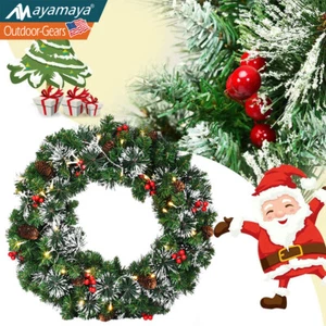 24in Artificial Christmas Wreath with LED Lights for Front Door Wall Home Decor - Picture 1 of 12
