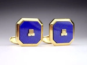 Lanvin Lapis Lazuli Blue 2L Logo Cufflinks gold men jewelry formal authentic - Picture 1 of 10