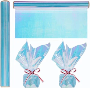 1 Roll 50Ft Iridescent Blue Cellophane Wrap for Gift Baskets,Colored Cello Wrap - Picture 1 of 12