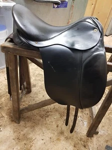 LA Jones Black English Leather Saddle 17" Med / Wide Fit - Picture 1 of 5