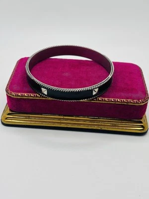 "Brazalete retro llamativo plateado/negro esmalte tachonado gótico punk 7,75""" Foto 1 de 4