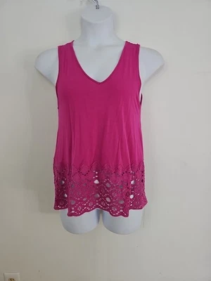 Top Pullover Design History Fucshia Rosa Sin Mangas Talla XL Ojales Encaje Dobladillo Ancho Foto 1 de 4