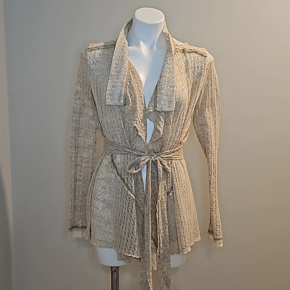 Cárdigan Nick & Mo Encaje Frente Abierto Boho Crema Beige Tejido Talla Pequeña Foto 1 de 4