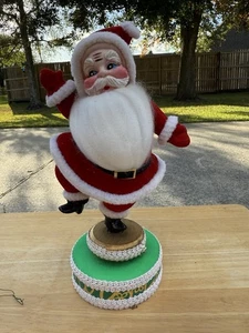 Vintage beflockter Weihnachtsmann tanzt auf Spieluhr 10 in Plays Jingle Bells 1970 mit Box - Bild 1 von 6