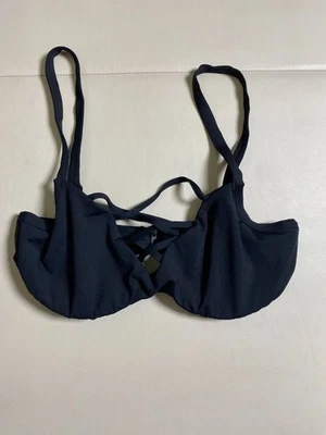 Top de bikini Seafolly Australia negro entrecruzado con tiras talla 10 con aros traje de baño Foto 1 de 4