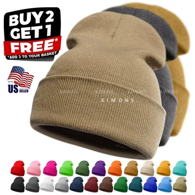 Beanie Hat Cap Plain Knit Skull Cuffed Winter Warm Slouchy Men Women Classic CF - Image 1 of 4