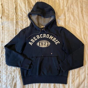 VINTAGE Abercrombie & Fitch Hoodie Erwachsene Medium marineblau Muscle Spellout distressed - Bild 1 von 18