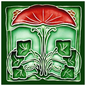 Gráfico de patrones de punto de cruz con hojas de ginkgo flor roja art nouveau - Imagen 1 de 10