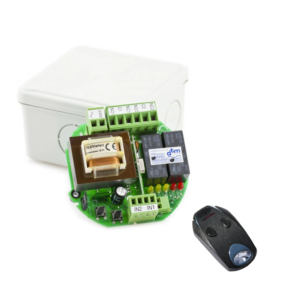 DTM Funk-Set  433 MHz, 230V Aufputz Empfänger und 2-Kanal Handsender / Drücker - Bild 1 von 1