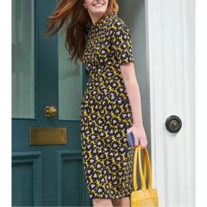 Vestido midi con textura BODEN Louise estampado de estampillas de flores de sol toscano Reino Unido 10R W0496 D12 - Imagen 1 de 4