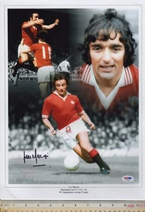LOU MACARI MAN UTD & SCOTLAND SIGNED MAGNIFICENT COLLAGE POSTER PHOTO PSA - Imagen 1 de 1