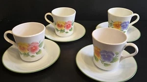 Corelle Summer Blush SET 4 Coffee Tea Mugs Cups & Saucers Pansies Flowers - Picture 1 of 15