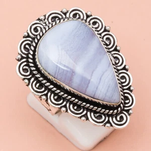 Blue Lace Agate Gemstone Handmade Silver Jewelry "9" - Picture 1 of 6
