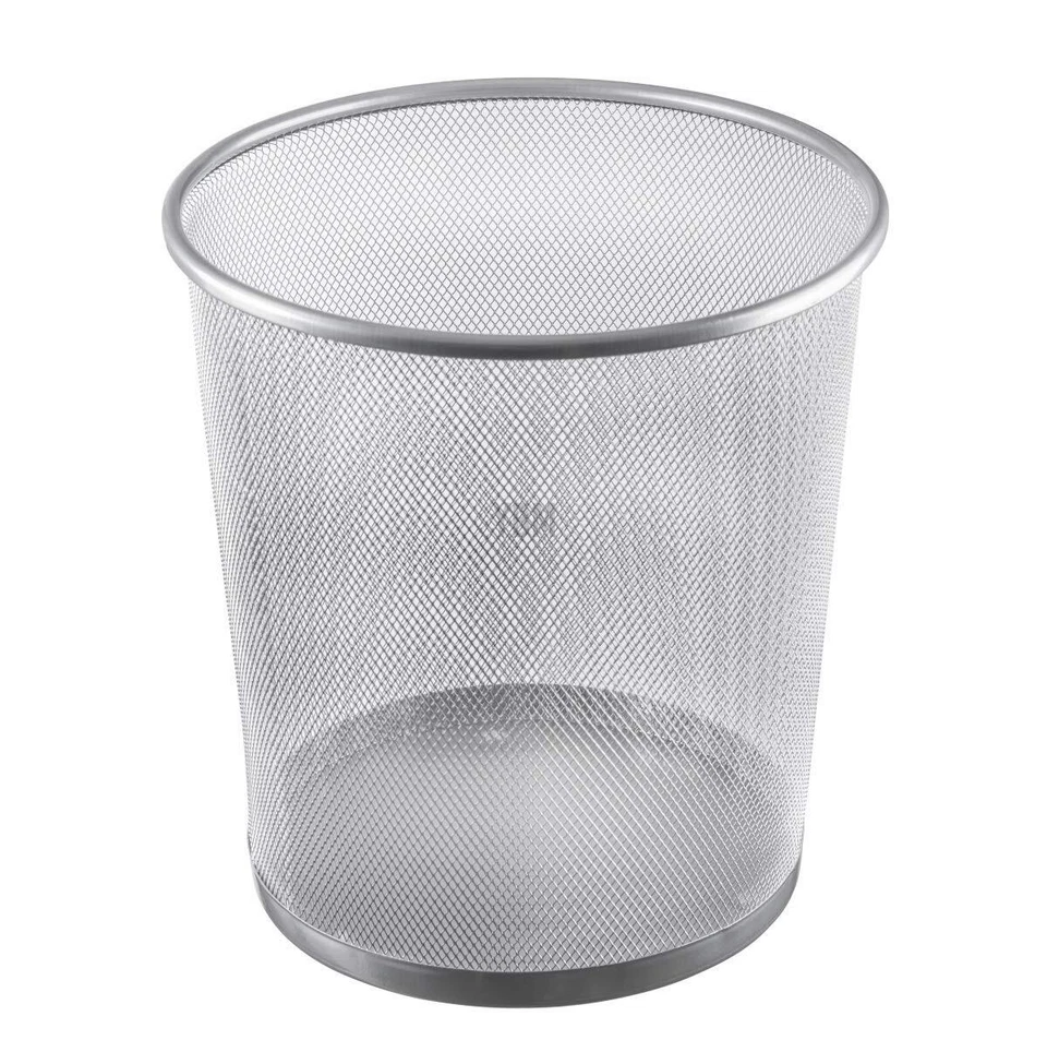 Ybm Home Silver Steel Mesh Round Open Top Waste Basket Wire Silver