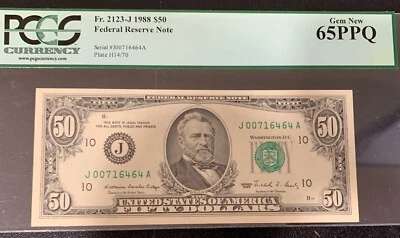 1988 J $50 FRN PCGS Gem New 65PPQ - Image 1 of 2