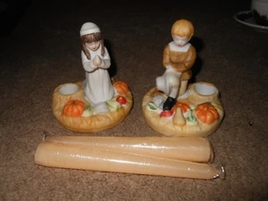 1988 HOUSE OF LLOYD ''THANKSGIVING PRAYER'' PILGRIM CANDLESTICKS, 31-332, IN BOX - Picture 1 of 11