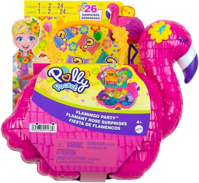 Mattel Polly Pocket HJN76 - Flamingo-Party, großes Spielset mit 26 Überraschunge