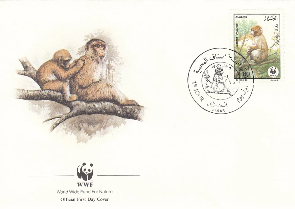 Barbary Macaque WWF Algeria FDC 1988 (110898) - Image 1 of 1