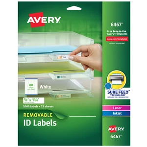 Avery Abnehmbare Mehrzweck Tintenstrahl/Laser Drucker Etiketten Weiß 2000/Packung 06467 NEU - Bild 1 von 2