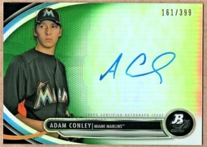 ADAM CONLEY - 2013 BOWMAN PLATINUM PROSPECTS GREEN REFRACTOR AUTOGRAPH RC /399