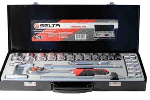 Selta Taiwan 10-32mm 24pc 1/2" Dr. 6/12pt Cr-V Socket Set W Ratchet Accessories - Picture 1 of 8