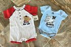 2 New Cotton Baseball Baby Onsies Majestic 0-3M Milw Brewers &amp; Buster Brown 6-9M