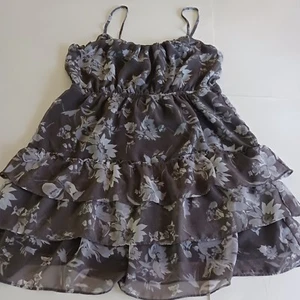American Eagle Outfitters Layered Floral Summer Mini Dress  Womens 12 Gray - Picture 1 of 11