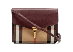 Burberry - Macken Small Leather & House Check Crossbody Bag Burgundy - Picture 1 of 10