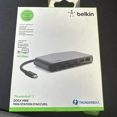Belkin Thunderbolt 3 USB-C Docking Station Mini Hub Windows PC Mac F4U098BT - Image 1 of 3