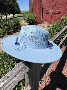 Hand Burned Dove & Music Notes Cowgirl Hat Stevie Nicks Vibe Coastal Cowgirl - Picture 1 of 6